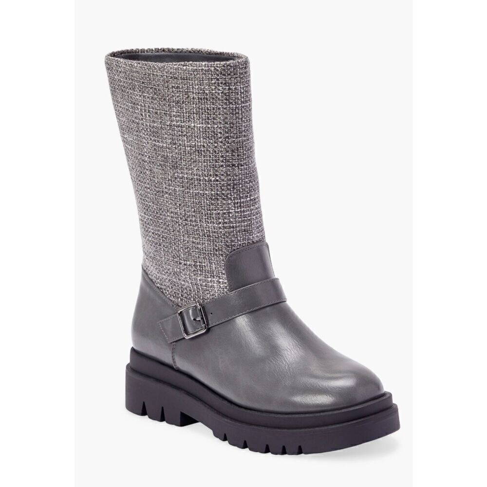 Just Fab Gray Scout Tweed Moto Boot Size 6.5 NEW